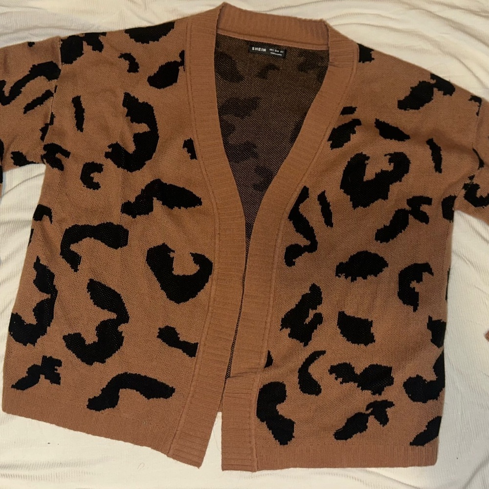 SHEIN Tan and Black Leopard Print Cardigan